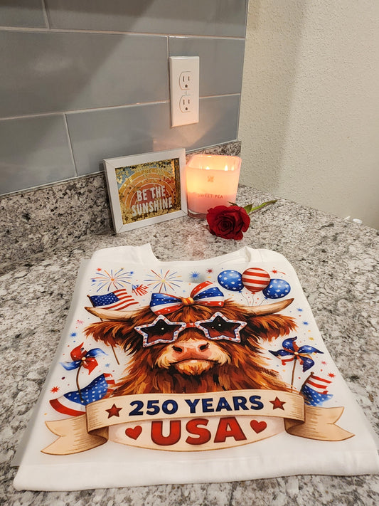 Patriotic Highland Cow DTF Transfer- Customize Apparel
